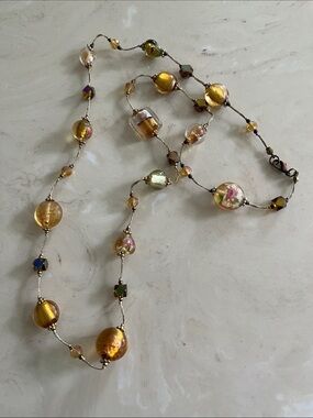 Gold Glass Bead Strand Necklace